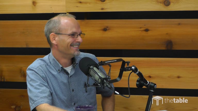Dr. Svigel recording The Table podcast